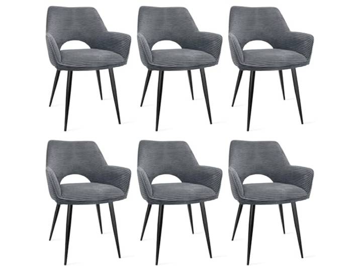 WAFTING Esszimmerstühle 6er Set, Armlehnstuhl mit Metallbeine, Grau Cord Stoff, Hohe Rückenlehne,Samt Stuhl,Küchenstühle,Wohnzimmerstuhl,Polsterstuhl,Restaurant,Schlafzimmer,Konferenzraum,Hotel