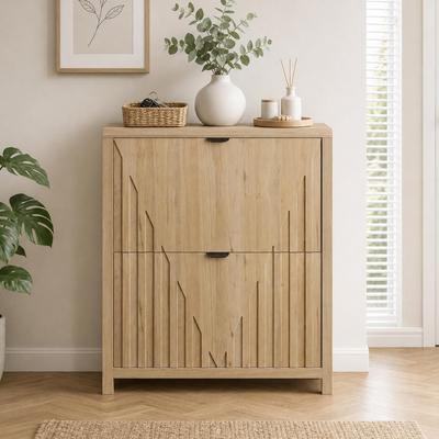 Farmhouse 31.50'' Shoe Cabinet with Vertical Groove Flip-Top Drawer & Adjustable Shelves by GDFStudio
