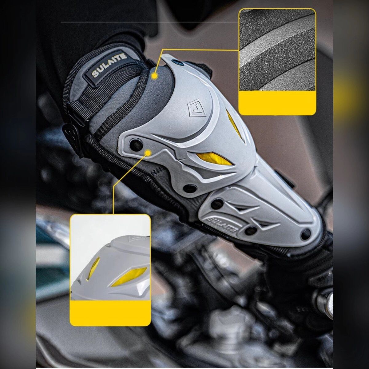 INF Genouillères longues pour moto – Coque rigide PP, noyau en mousse haute, boucle à dégagement rapide, sangles élastiques