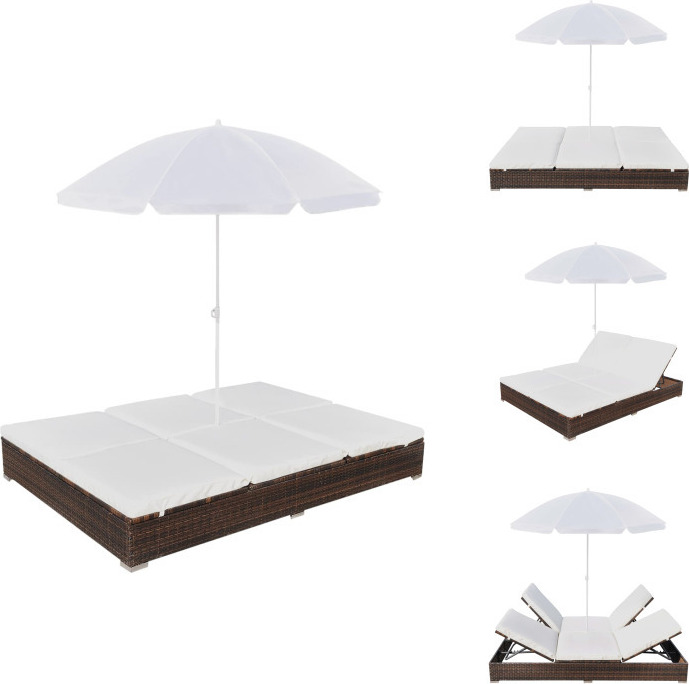vidaXL Outdoor-Loungebett mit Sonnenschirm Poly Rattan Braun - Gartenbetten