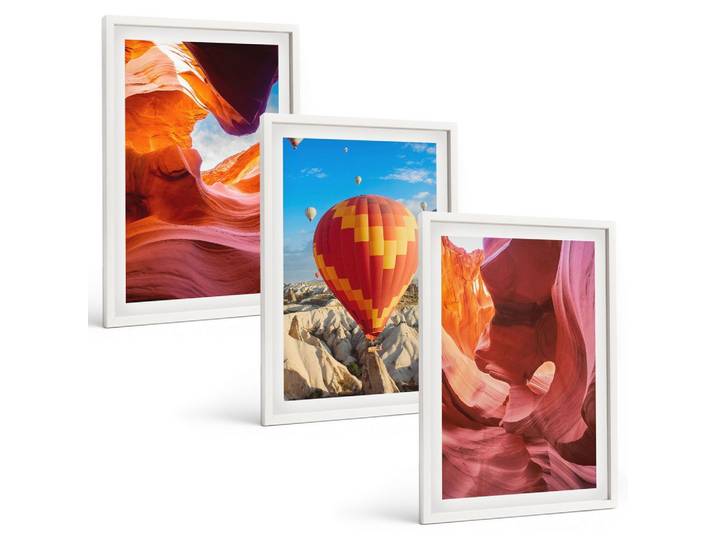 BILDER SET 3er Set - 40x60 cm Weißer Rahmen - Wüstenschluchten aus der Ballonfahrt