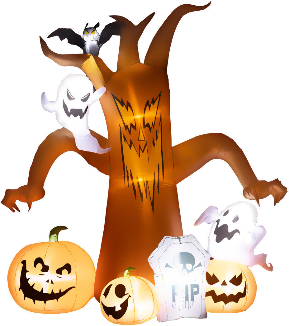 The Seasonal Aisle Outsunny 7.9FT Inflatable Halloween Ghost Tree w/Pumpkins, Ghosts, Tombstone Orange 240cm H X 240cm W X 127cm D