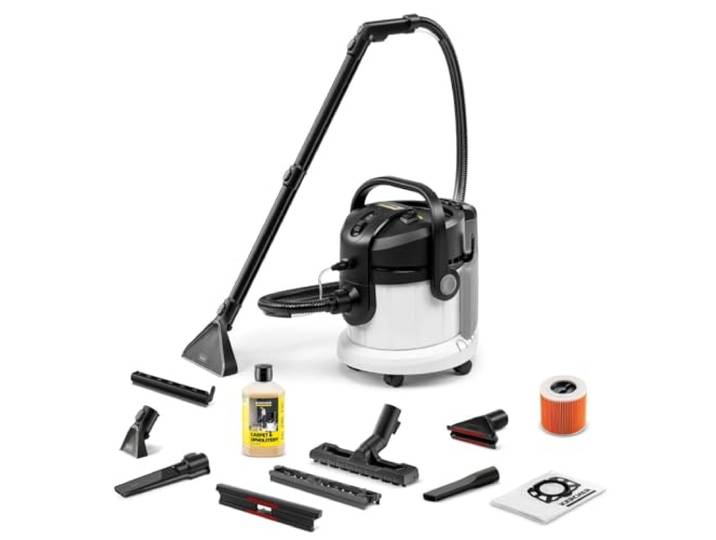 Kärcher Shampouineuse SE 4 Plus\, Flexible d'Aspiration\, Réservoirs Eau Fraîche/Eau Sale : 4 l\, Suceurs de Lavage avec Embouts pour Sol Dur\, Moquettes\, Fauteuils\, Fentes