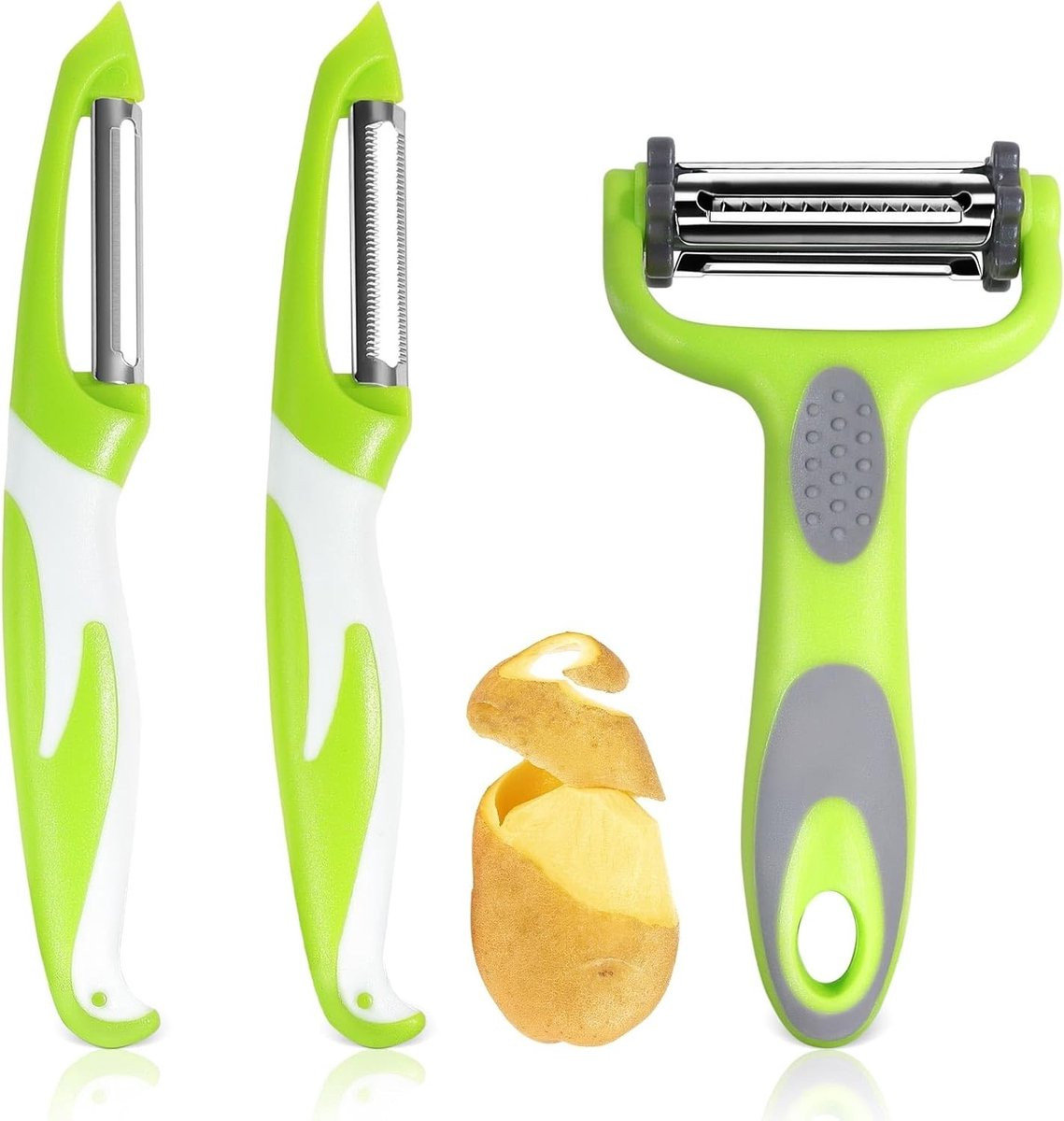 Multifunctionele Groenteschiller met RVS Blades voor Aardappelen, Wortelen en Asperges - 3-in-1 Keukenhulpmiddel