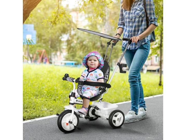 HOMCOM Tricycle Enfant Pare-Soleil Acier Blanc Noir