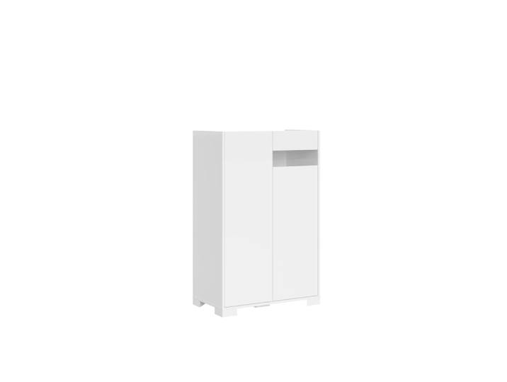 Buffet haut 2 portes 70x35x110 cm effet bois blanc brillant