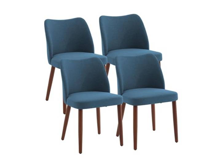 GarveeHome 4er-Set Esszimmerstühle aus Leinen mit Flügelrücken Holzbeinen dick gepolstert blau