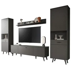 WOHNWAND grau matt 4-teilig 331 cm, Schrankwand mit Struktur