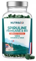 Nutri&Co Spiruline Bio 100% Française Cultivée en Provence Vegan 120 Comprimés - Pot 120 comprimés