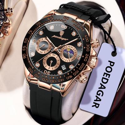 Youfap Market Luxury Chronograph Men Wristwatch, High Quality Quartz Man Watch, Waterproof Luminous Military Men Watches silver Black Chain