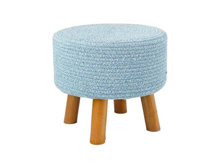 DANNMPX Sitzhocker Wohnzimmer Runder Fußhocker Aus Baumwollfaden Mit Beinen Massivholz for Den Heimgebrauch Zusätzliche Sitzplätze(Blue)