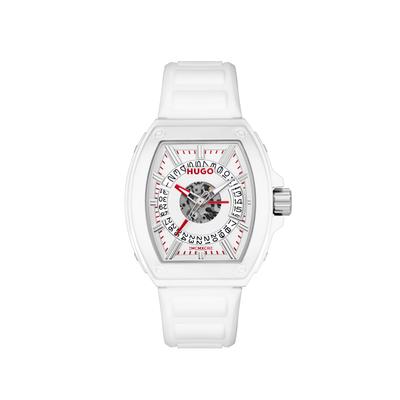Quarzuhr HUGO "HUGO ID", weiß, Armbanduhren, Herren, Quarzuhr, Armbanduhr, Damenuhr, Herrenuhr, Silikonarmband, analog, Tag