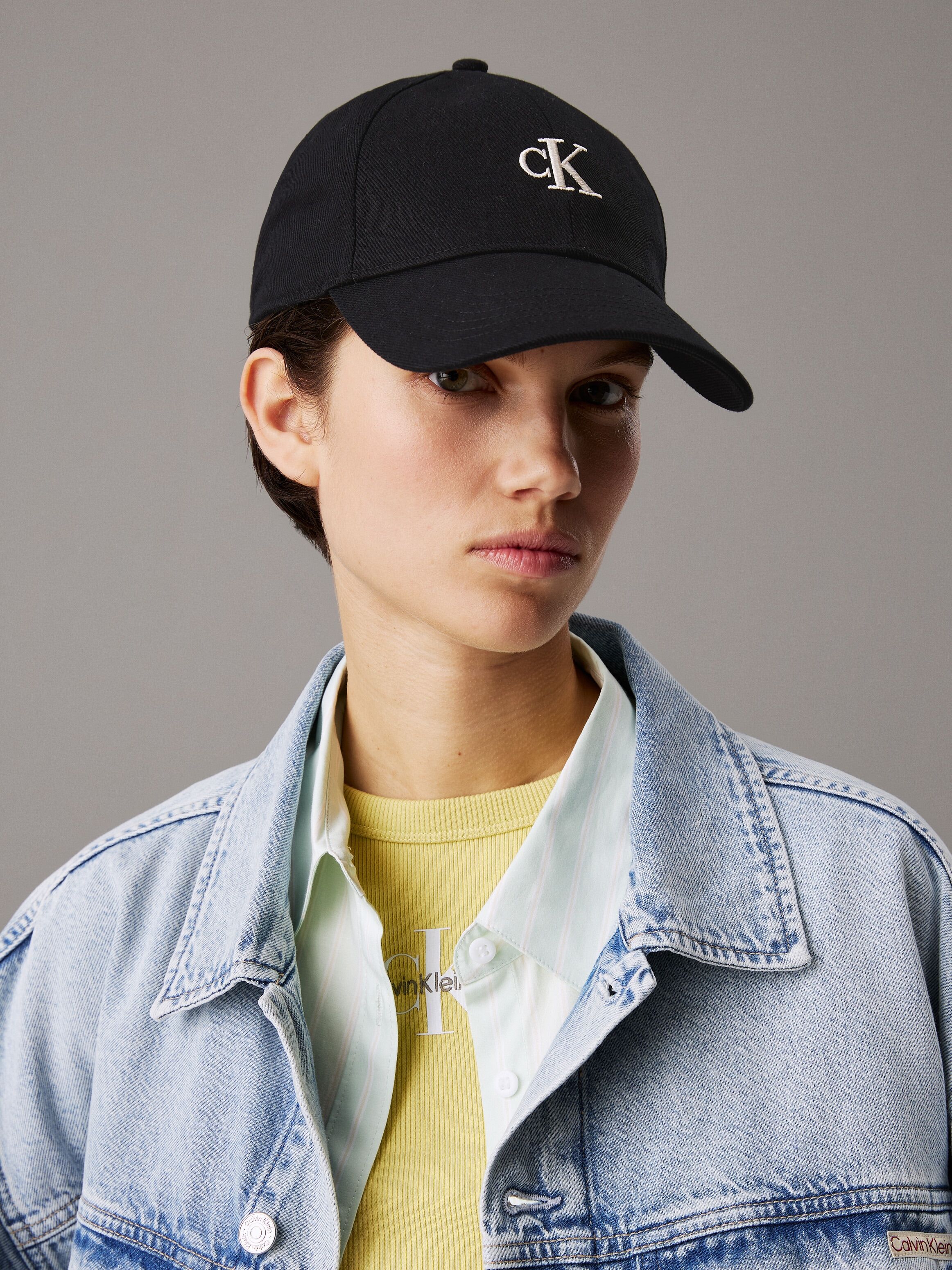 Baseball Cap CALVIN KLEIN JEANS "EMBROIDERED MONOGRAM CAP", Damen, schwarz, Stoff, Baumwolle, unifarben, Caps Baseball Cap, mit Logostickerei schwarz Einheitsgröße