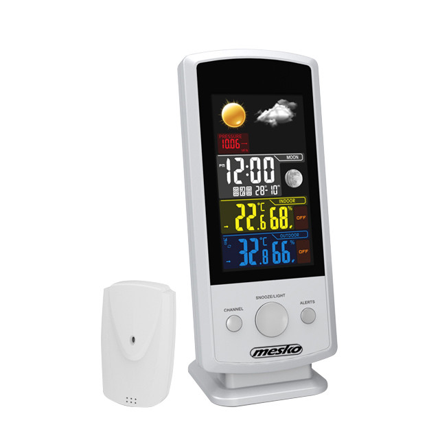 Mesko MS 1177 weerstation wit met kleurrijk digitaal display, inclusief afstandsbediening en sensor