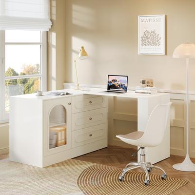 YUZHOU Modern 360° Rotatable Computer Desk, Executive Desk with 3 Drawers