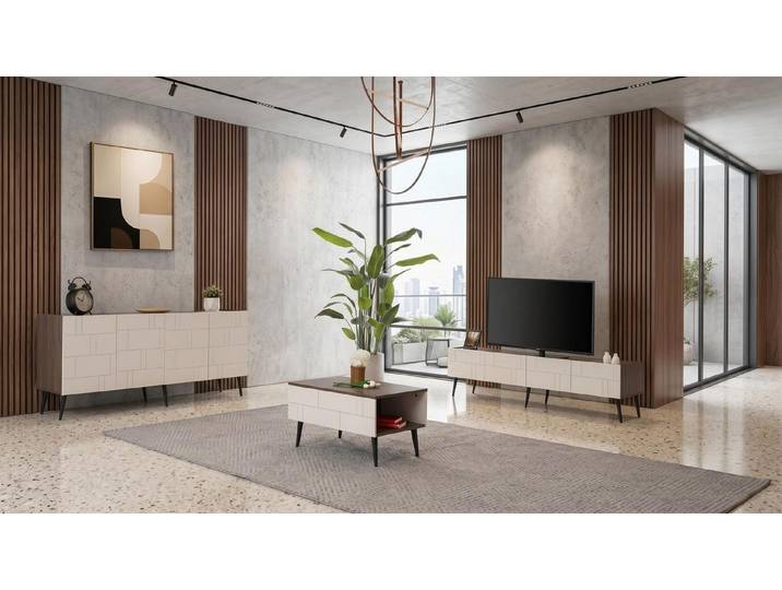 JVmoebel Lowboard Beige-braunes Wohnzimmer-Set TV-Lowboard Couchtisch Konsole, Made in Europa