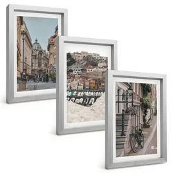 BILDER SET 3er Set - 20x30 cm Silberner Rahmen - Die charmanten Straßen des Hafens der Stadt