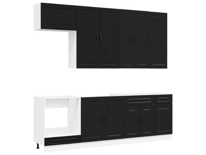 Favemtsl Küchenzeile Porto 8-teilig Schwarz Holzwerkstoff Geräumiges 8-teiliges Küchenmöbel Set in Schwarz aus Holzwerkstoff für aufgeräumte Ordnung in Esszimmer und Küche.