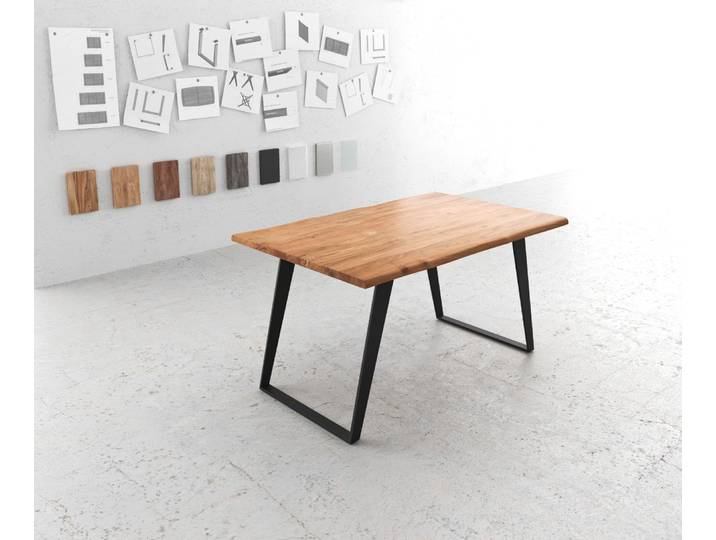 Table à manger Edge 140x90 acacia nature métal incliné Live Edge