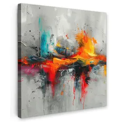 LEINWANDBILD Moderne Kunst - Orange - Grau - Abstrakt Deko Groß 90x90 cm