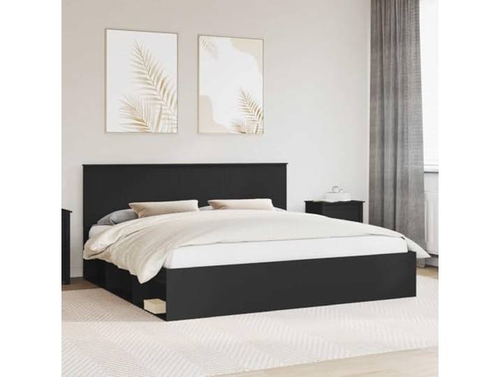 Massives Kiefernholz Stauraum Bettgestell Modern 200x200 cm Schwarz Bettgestell Massives Kiefernholz 200x200 cm Bettrahmen mit Kopfteil Stabiler Lattenrost Modern Schwarz Kaiserbett
