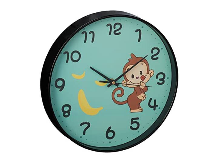 Relaxdays Horloge Murale\, analogique\, Design Animalier\, Ø 29\,5 cm\, pour Chambre d’Enfant\, Turquoise