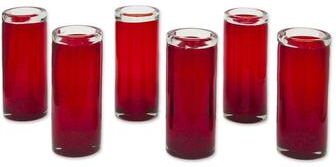 NOVICA Artisan Handblown Highball Glasses Red Mexican Barware Recycled Cocktail Tumbler Drinkware'Ruby'(Set of 6)