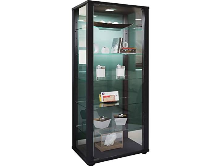 VCM Standvitrine Schwarz 50x38x115 cm 2 Türen 6 Fächer Glas Holzwerkstoff Vorführfläche für Sammlungen - geeignet zum geschützten Aufbewahren - für Ausstellende und Sammler - vielseitig einsetzbar