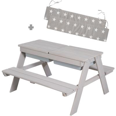 Kindersitzgruppe ROBA "Picknick for 4 Outdoor + mit Spielwannen, Grau", grau, Sitzmöbel-Sets, Kinder, B/H/T: 89cm x 50cm x 85,5cm, Kindersitzgarniturmit Spielwannen und 2 Sitzauflagen, Massivholz, mit abgerundeten Ecken; inklusive Sitzauflagen...