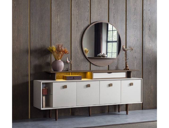 Xlmoebel Sideboard XLMOEBEL Konsole mit Spiegel aus hellem Holz, elegante Optik (1 St., Konsole mit Spiegel), Made in Europa