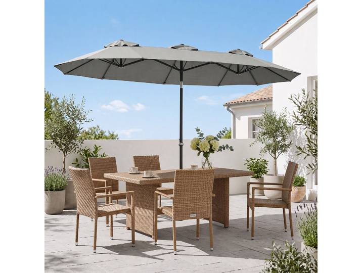 Outsunny Parasol Jardin Double Gris 285x147cm
