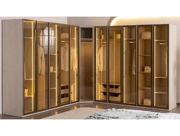 Xlmoebel Schwebetürenschrank Moderner beiger Schrank aus Holz für das Schlafzimmer (Moderner beiger Schrank) Made in Europa