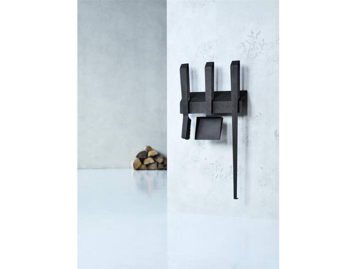 Haardset 3-delig Deens Design Edge 3 zwart – wandmodel – bezem\, pook & schep – voor houtkachel