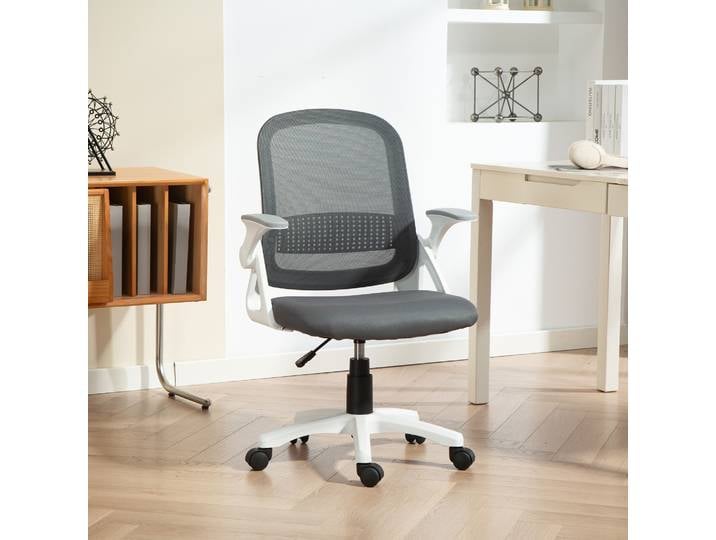 HOMCOM Fauteuil Pivotant Ergonomique Mesh Gris avec Accoudoirs