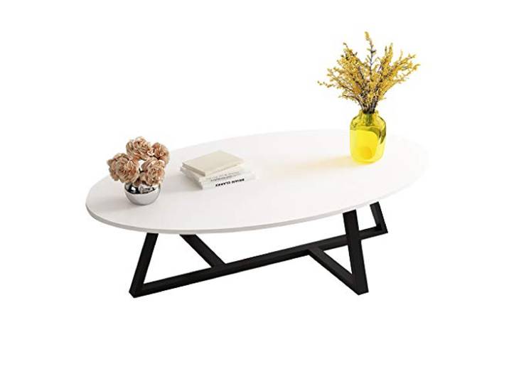 Ovaler Couchtisch Wohnzimmer Holz Hochglanz Wohnzimmertisch Moderner Beistelltisch für kleine Räume, Couchtische, Warteraumtische, Weiß
