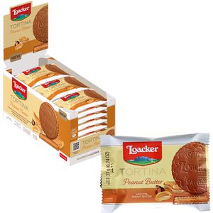 Loacker Waffeln Tortina Peanut Butter, Waffeltörtchen, mit Schokolade & Erdnüssen, einzeln verpackt, 504g, 24 Stück