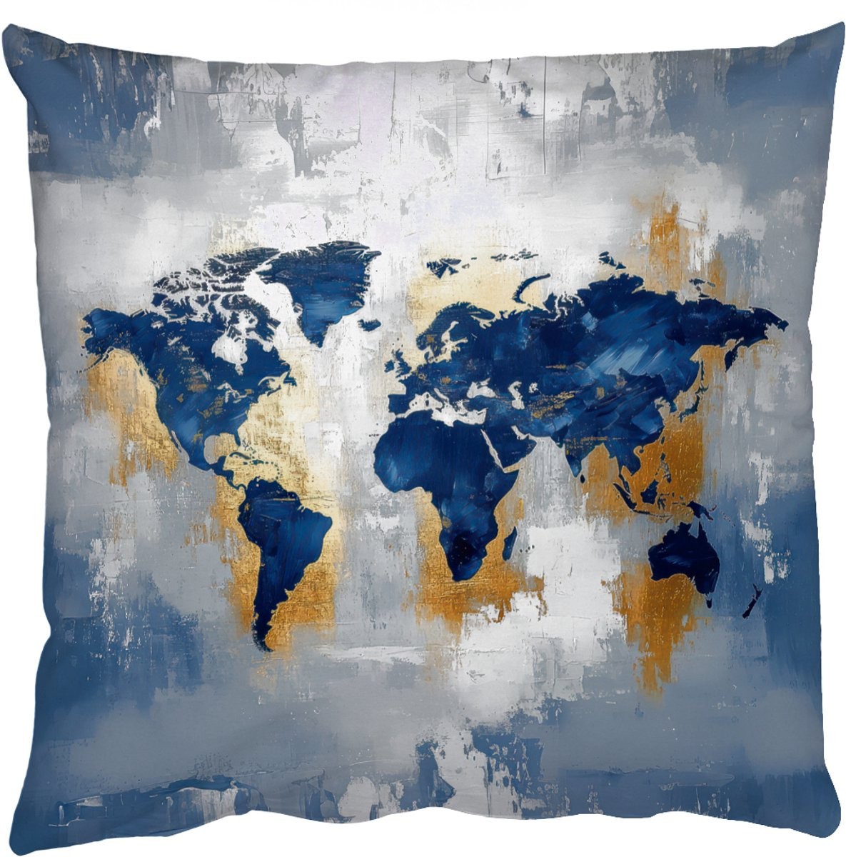 Sierkussen Wereldkaart Blauw Abstract - 60 x 60 cm