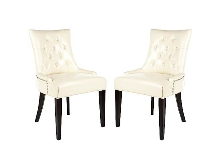 Safavieh Set of 2 Wooden Dining Chairs, in Cream and Leather