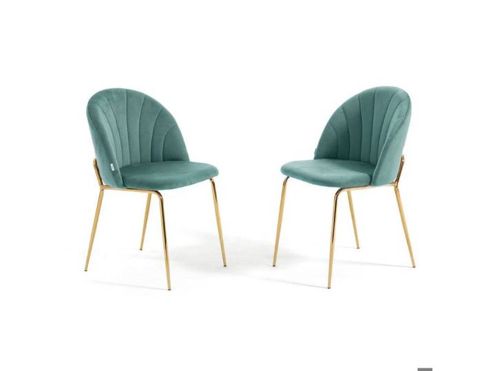 Chaises - SONIA - Lot de 2 - Velours - Métal - Vert jade/Or