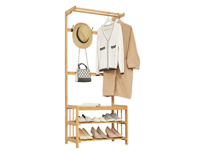 [en.casa] Garderobenständer Tornio, Naturfarben, Holz, Bambus, 70x168x35 cm, Garderobe, Garderobenständer