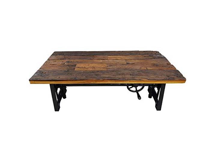 Couchtisch aus Altholz Schwemmholz Akazie - per Kurbel höhenverstellbarer Design Sofatisch - besonders robustes Tischmodell - Holztisch für das Wohnzimmer - Vintage Tisch mit modernen Look