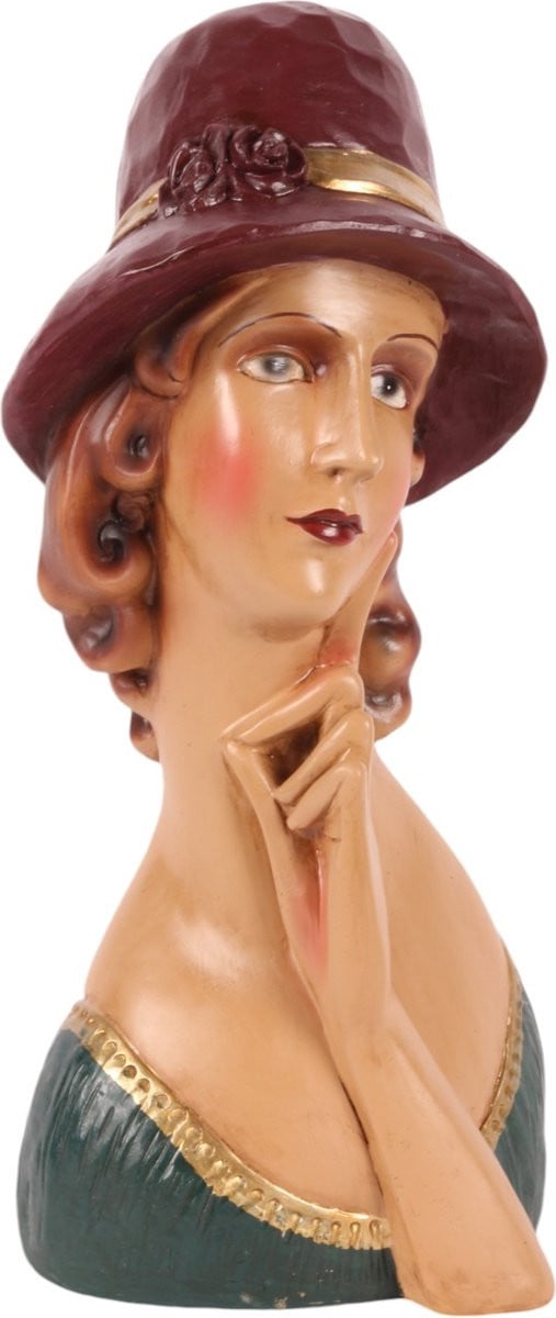 Baroque Decoratief Buste Beeld Vrouw - Bruin - Resin - H x B x D: 44,5 x 20 x 12 cm