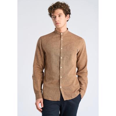 Leinenhemd LINDBERGH "Leinenhemd (Langarm) Relaxed Fit", Herren, Gr. XXL, Normalgrößen, braun, Obermaterial: 55% Leinen, 45% Baumwolle, Hemden