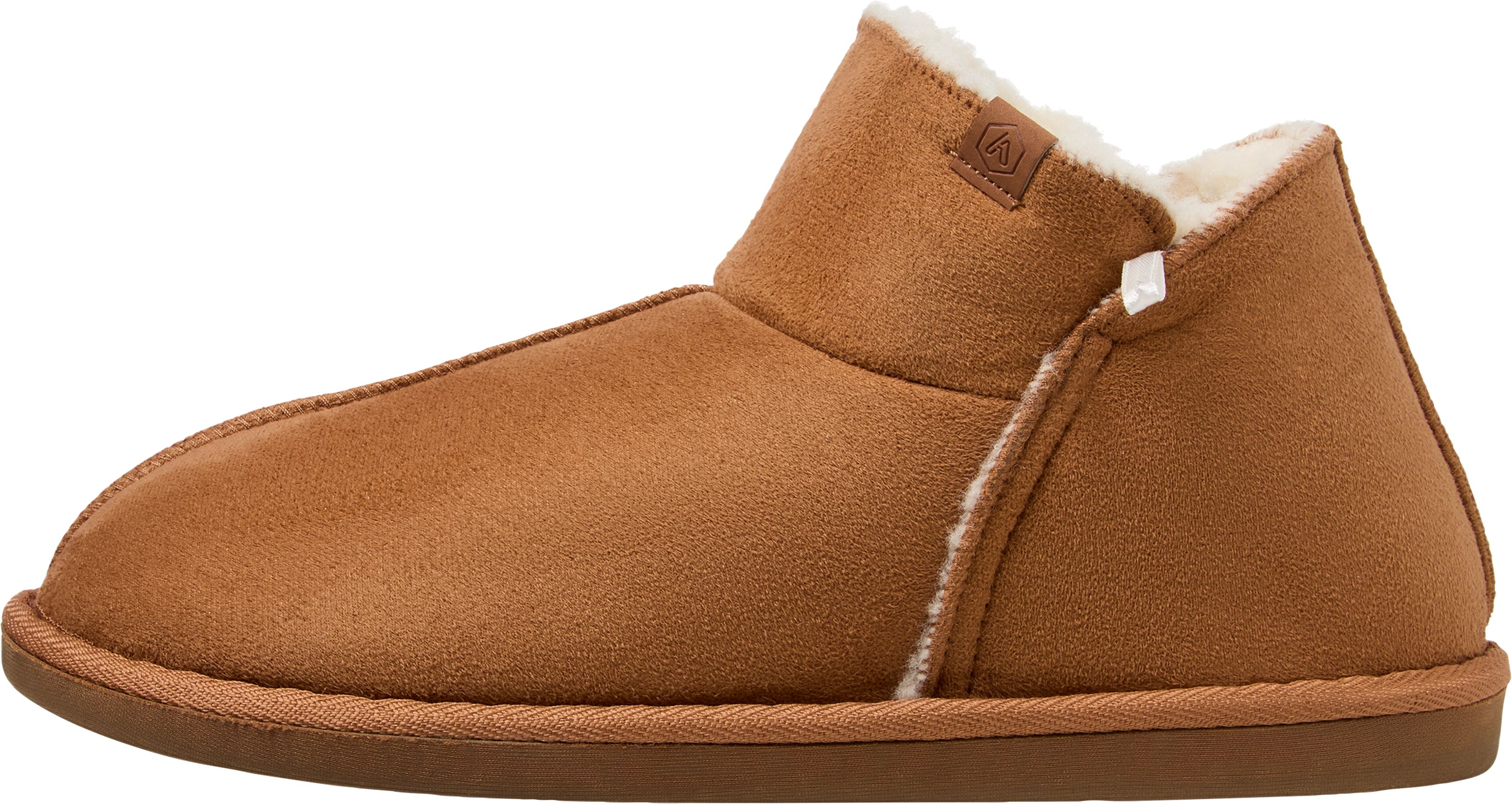 Hausschuh XQ FOOTWEAR "LADIES HOME BOOTS SUEDE", Damen, Gr. 39/40, braun (cognac), Obermaterial: 100% Polyester. Futter: 100% Polyester. Laufsohle: 100% Gummi, unifarben, Schuhe Hausschuh, mit Logoprägung und kuscheligen, wärmenden Innenfutter