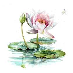ti-flair 20 Servietten Papier 33x33cm 3-lag Einweg Papierservietten mit Seerosen Partyservietten Motivservietten Lunchservietten Weiß Rosa Grün