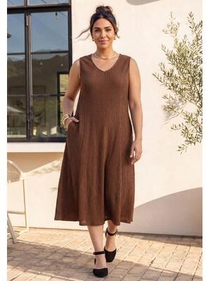 Petite Plus Size Women's Crushed Jersey Knit Tank Dress by Catherines in Deep Mocha (Size 0XWP)