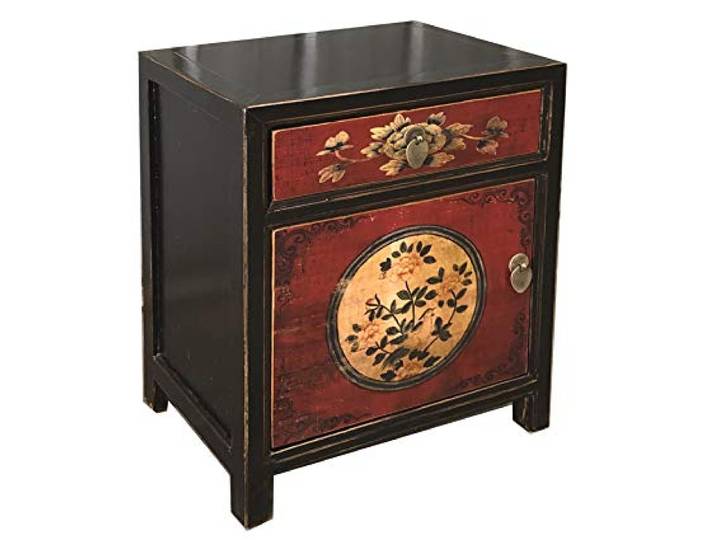 OPIUM OUTLET Nachtkästchen Nachttisch Nachtkommode Nachtschrank Nachtschränkchen Kommode chinesisch asiatisch orientalisch Vintage Shabby-chic antik (Design 9)