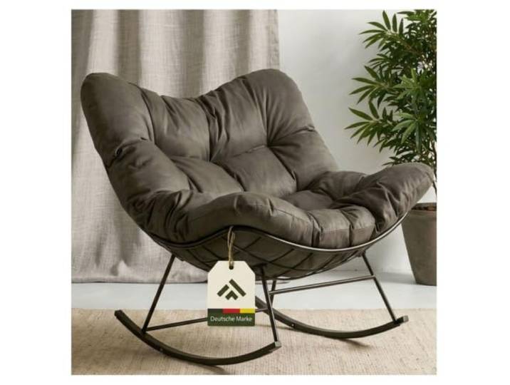 novaterra® Moderner Schaukelstuhl mit großem Komfort Kissen – ergonomischer Relax Schaukelstuhl hochwertig, gepolstert & ideal für den Garten, Lesen & Entspannen