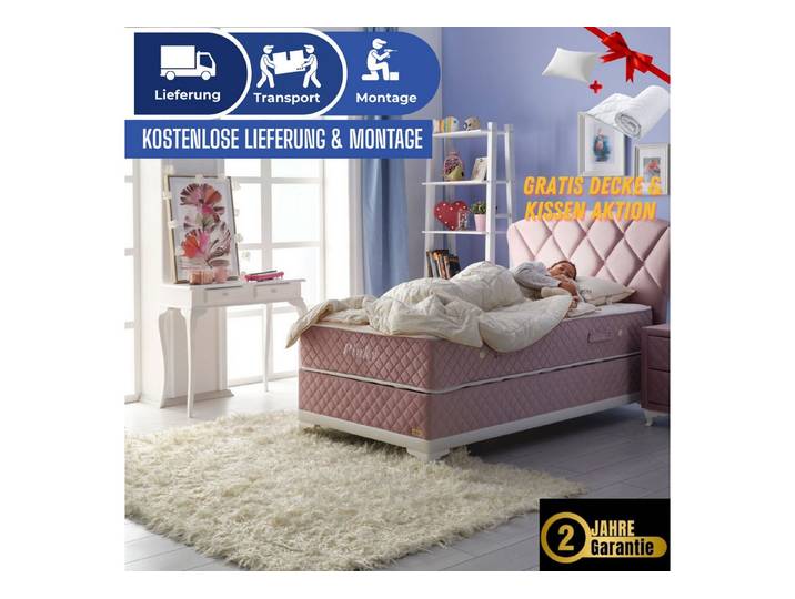 Bambi Boxspringbett Kinderbett 90 x 200 Boxspringbett 90 x 200 inkl. Matratze Pinky