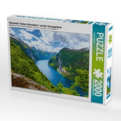CALVENDO Puzzle Wasserfall 'Sieben Schwestern' und der Geirangerfjord 2000 Teile Puzzle quer | 2000 Teile Lege-Größe 90 × 67 cm Foto-Puzzle für